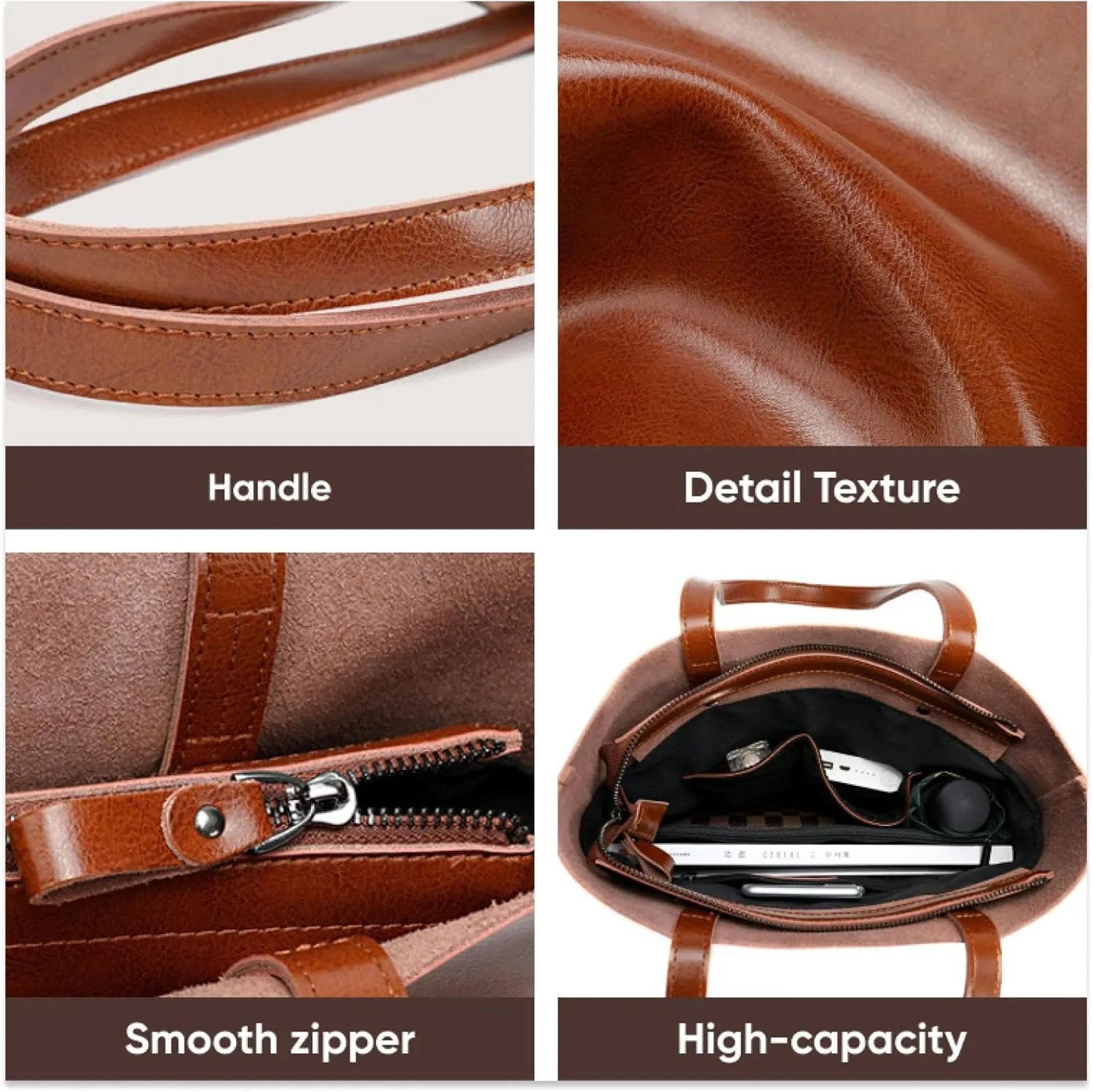 Vintage Large Capacity Waxed Cowhide Vertical Shoulder Tote Bag | Premium Genuine Leather Versatile High-end Handbag