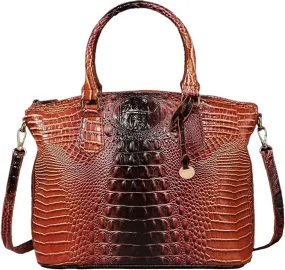 Women Purse Vegan Leather Crocodile-Embossed Pattern With Removable Shoulder Strap Top Handle Large Shoulder Bags